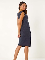 Roman Blue Shimmer Stretch Cowl Neck Dress - Image 3 of 5