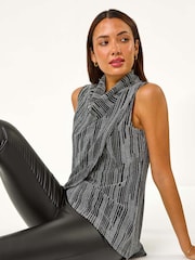 Roman Metallic Silver Shimmer Line Cowl Neck Tunic Top - Image 1 of 5