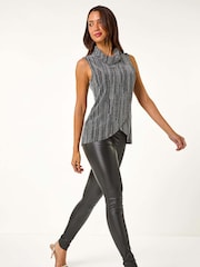 Roman Metallic Silver Shimmer Line Cowl Neck Tunic Top - Image 2 of 5