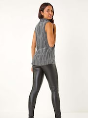 Roman Metallic Silver Shimmer Line Cowl Neck Tunic Top - Image 3 of 5