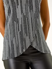 Roman Metallic Silver Shimmer Line Cowl Neck Tunic Top - Image 5 of 5