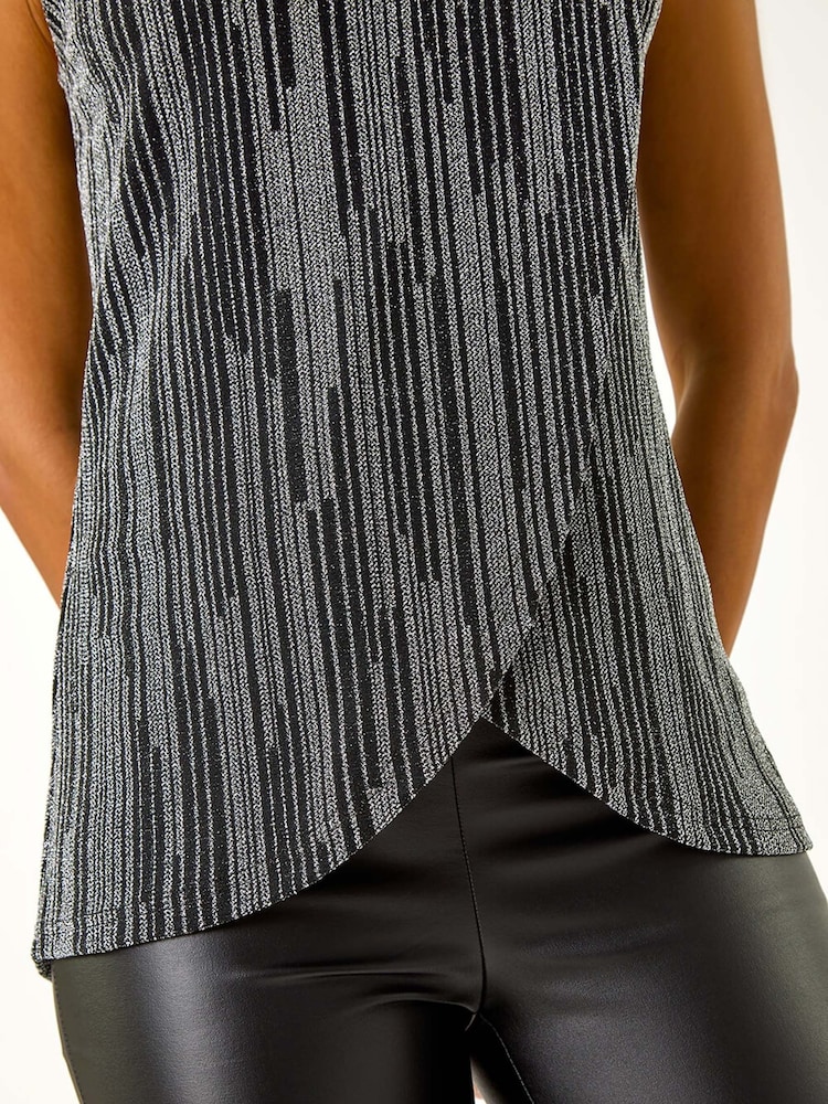 Roman Metallic Silver Shimmer Line Cowl Neck Tunic Top - Image 5 of 5