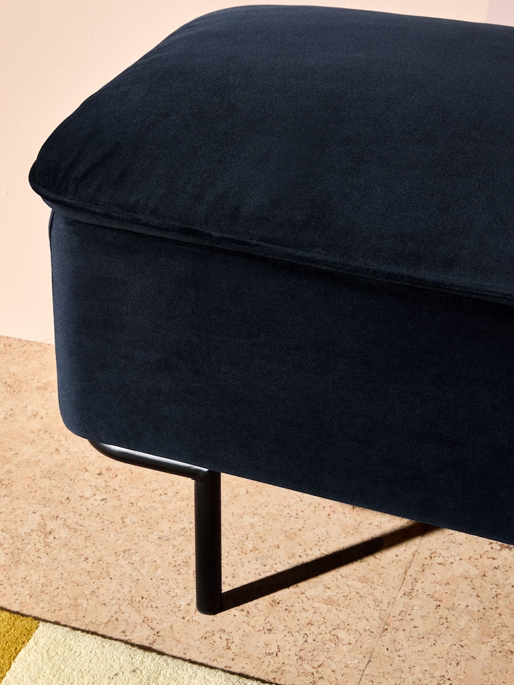MADE.COM Navy Blue Velvet Harlow Storage Ottoman Bench - Image 2 of 6