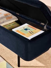 MADE.COM Navy Blue Velvet Harlow Storage Ottoman Bench - Image 3 of 6