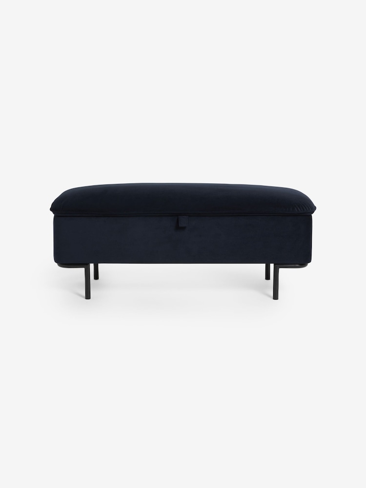 MADE.COM Navy Blue Velvet Harlow Storage Ottoman Bench - Image 6 of 6