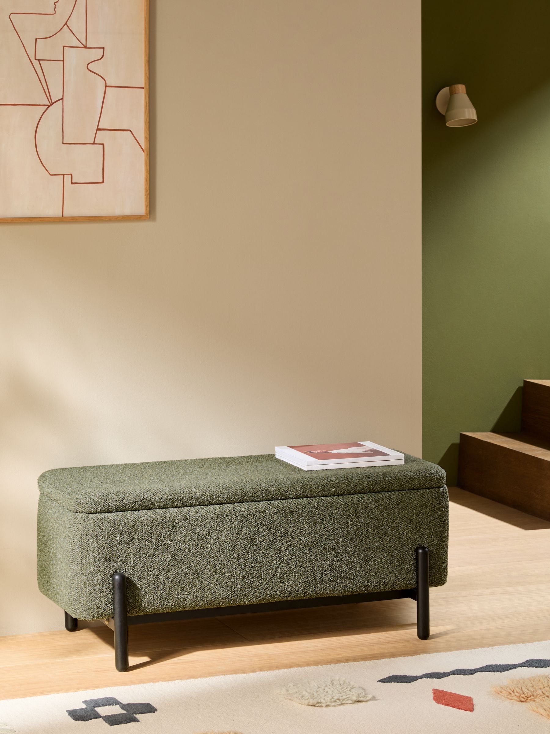 MADE.COM Forest Green Pax Boucle Asare Storage Ottoman Bench