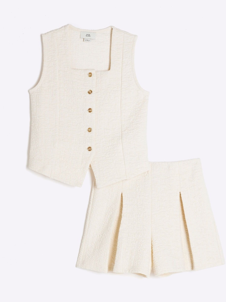River Island Girls Cream Textured 100% Cotton Waistcoat Set - Bild 1 von 5