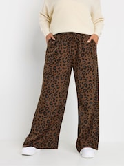 Yours Curve Brown Leopard Print Wide-Leg Trousers - Image 1 of 5