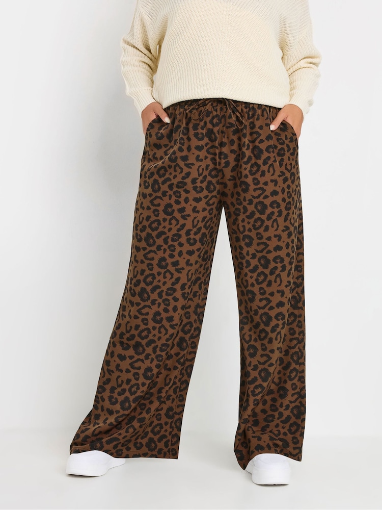Yours Curve Brown Leopard Print Wide-Leg Trousers - Image 1 of 5