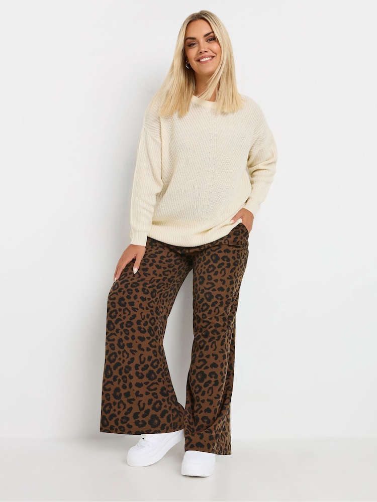Yours Curve Brown Leopard Print Wide-Leg Trousers - Image 2 of 5
