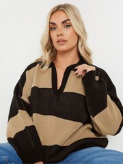 Yours Curve Natural Rugby Collar Jumper - Image 4 of 5