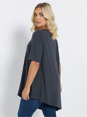 Yours Curve Charcoal Grey Asymmetric Ribbed T-Shirt - Image 3 of 6
