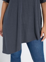 Yours Curve Charcoal Grey Asymmetric Ribbed T-Shirt - Image 5 of 6