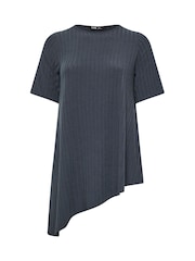 Yours Curve Charcoal Grey Asymmetric Ribbed T-Shirt - Image 6 of 6