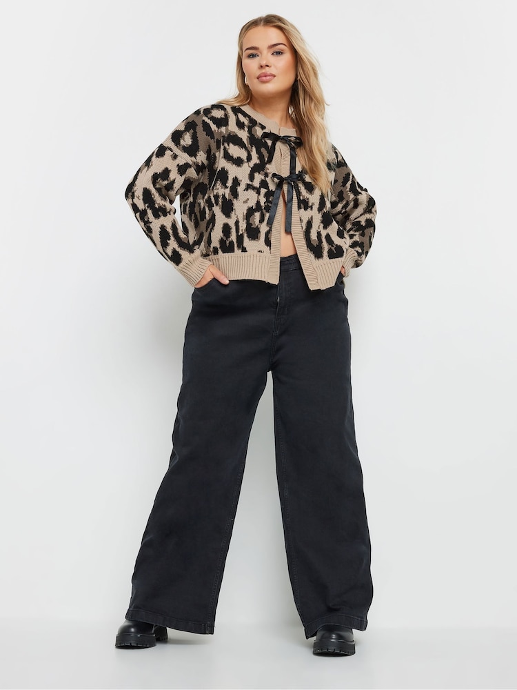 Yours Curve Brown Limited Leopard Satin Bow Cardigan - Image 2 of 5