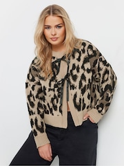 Yours Curve Brown Limited Leopard Satin Bow Cardigan - Image 4 of 5