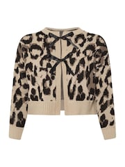 Yours Curve Brown Limited Leopard Satin Bow Cardigan - Image 5 of 5