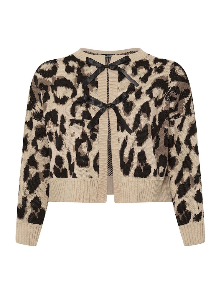Yours Curve Brown Limited Leopard Satin Bow Cardigan - Image 5 of 5