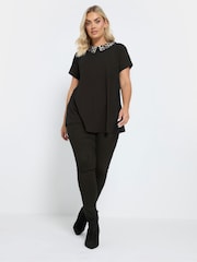 Yours Curve Black Leopard Print Collared Swing Top - Image 2 of 5