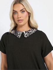Yours Curve Black Leopard Print Collared Swing Top - Image 4 of 5