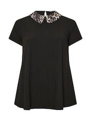Yours Curve Black Leopard Print Collared Swing Top - Image 5 of 5