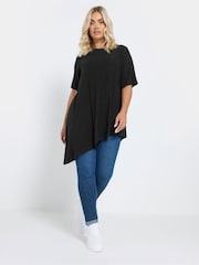 Yours Curve Black Asymmetric Ribbed T-Shirt - Image 2 of 6