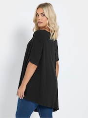 Yours Curve Black Asymmetric Ribbed T-Shirt - Image 3 of 6