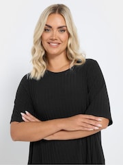 Yours Curve Black Asymmetric Ribbed T-Shirt - Image 4 of 6