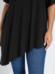 Yours Curve Black Asymmetric Ribbed T-Shirt - Image 5 of 6