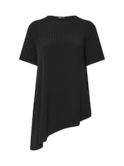 Yours Curve Black Asymmetric Ribbed T-Shirt - Image 6 of 6