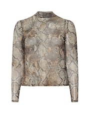 Yours Curve Natural Brown Limited Collection Snake Print Mesh Top - Image 5 of 5