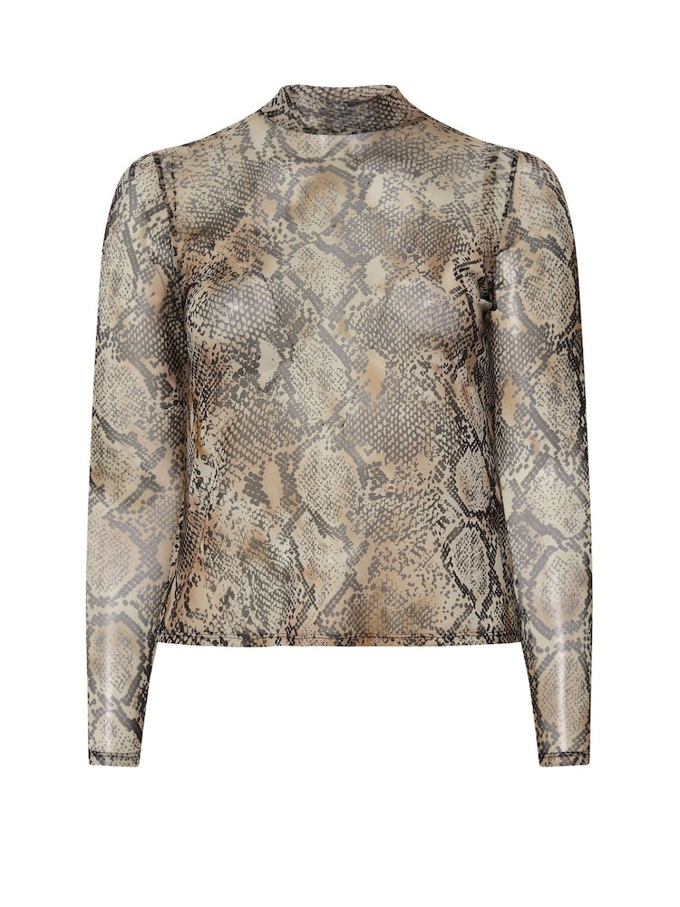Yours Curve Natural Brown Limited Collection Snake Print Mesh Top - Image 5 of 5