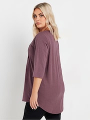 Yours Curve Purple Pintuck Henley 100% Cotton Top - Image 3 of 5