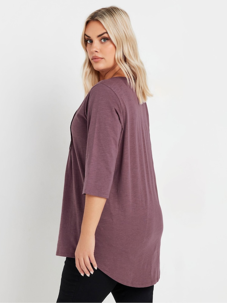 Yours Curve Purple Pintuck Henley 100% Cotton Top - Image 3 of 5