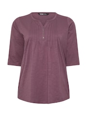 Yours Curve Purple Pintuck Henley 100% Cotton Top - Image 5 of 5