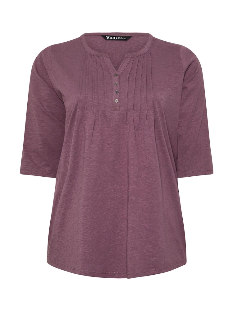 Yours Curve Purple Pintuck Henley 100% Cotton Top - Image 5 of 5