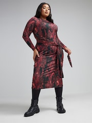 Yours Curve Black Limited Snake Tie Front Dress - Image 1 of 5