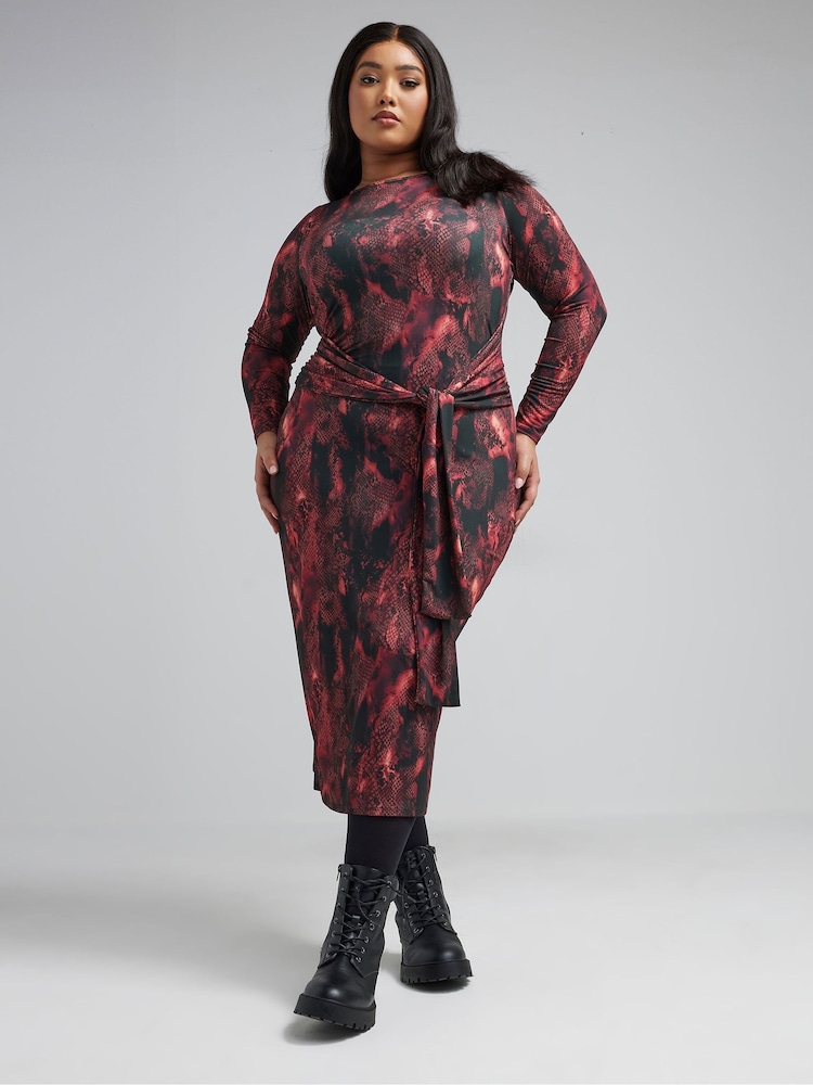 Yours Curve Black Limited Snake Tie Front Dress - Image 2 of 5
