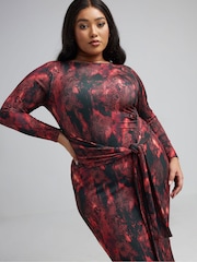 Yours Curve Black Limited Snake Tie Front Dress - Image 4 of 5