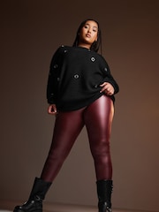 Yours Curve Red Coated Look Leggings - Image 2 of 6