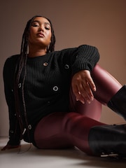 Yours Curve Red Coated Look Leggings - Image 4 of 6