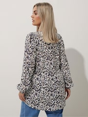 Yours Curve White/Brown Leopard Print Limited Shirred Waist Detail Top - Image 3 of 5