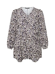 Yours Curve White/Brown Leopard Print Limited Shirred Waist Detail Top - Image 5 of 5