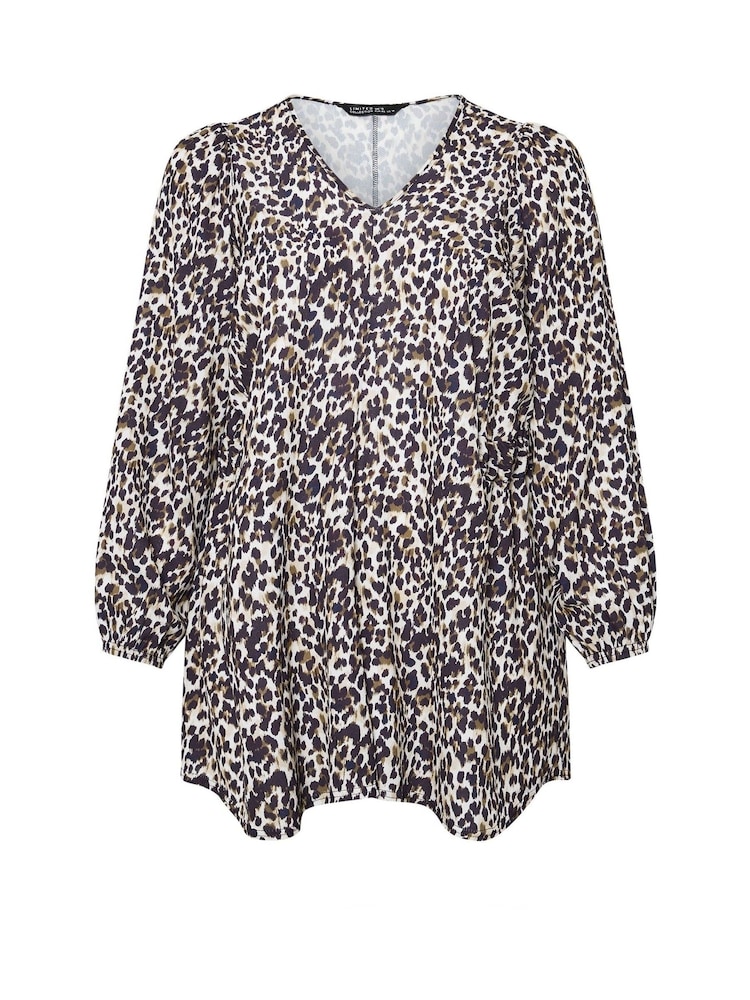 Yours Curve White/Brown Leopard Print Limited Shirred Waist Detail Top - Image 5 of 5