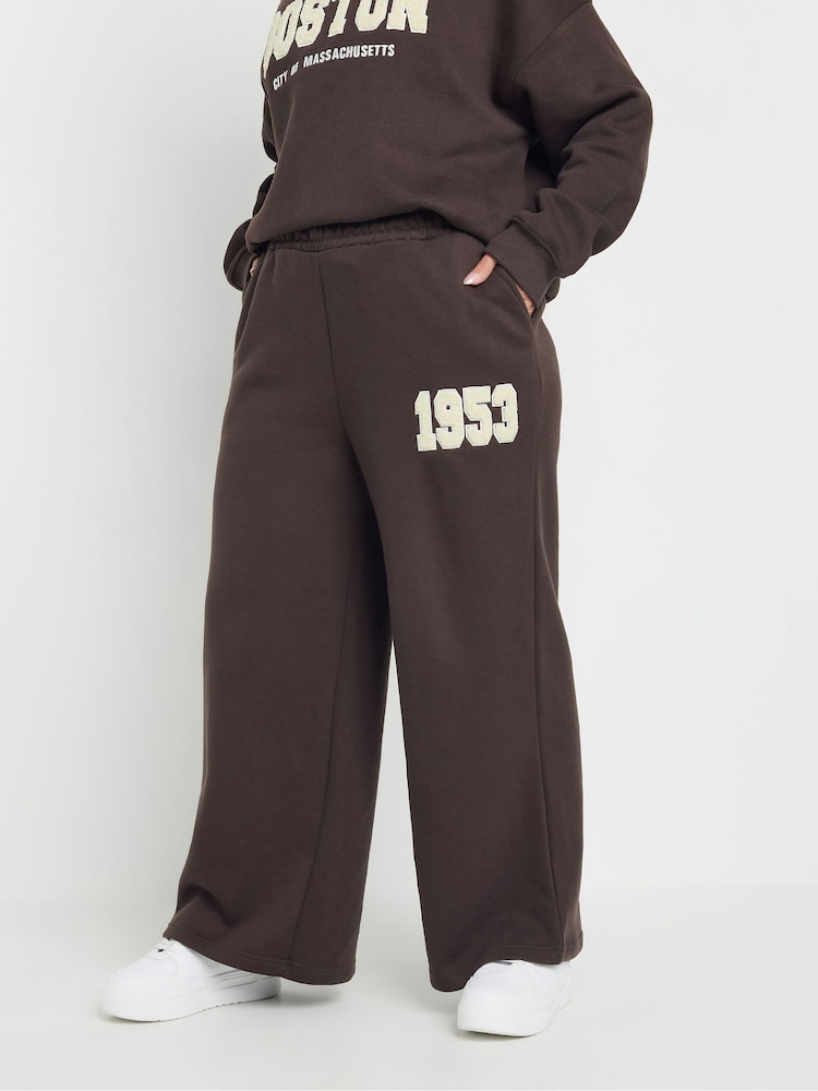 Yours Curve Brown Boston 1953 Wide Leg Joggers - Image 1 of 5