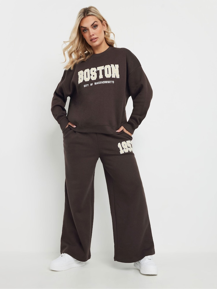 Yours Curve Brown Boston 1953 Wide Leg Joggers - Image 2 of 5