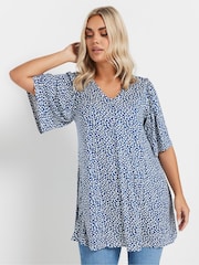 Yours Curve Blue Pleated Front Swing Top - Image 1 of 5