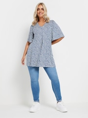 Yours Curve Blue Pleated Front Swing Top - Image 2 of 5