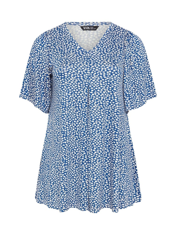 Yours Curve Blue Pleated Front Swing Top - Image 5 of 5