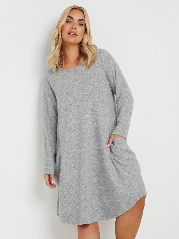 Yours Curve Grey Drape Pocket Dress - Image 1 of 5